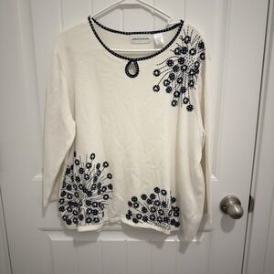 Alfred Dunner‎ Women's Lightweight Sweater Top White Naxy Circle Design Size L